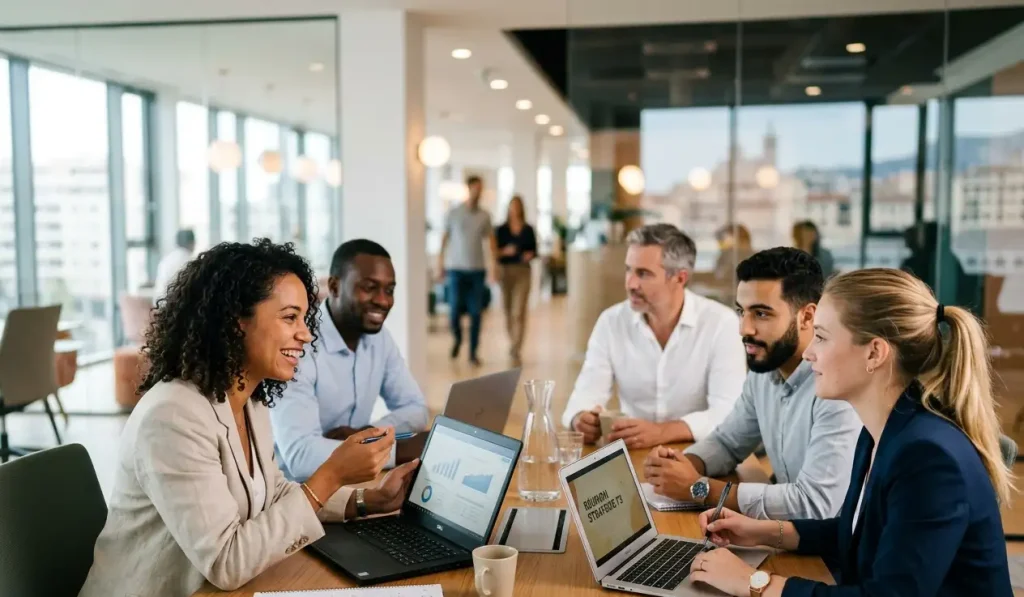 équipe de travail dans une salle de réunion